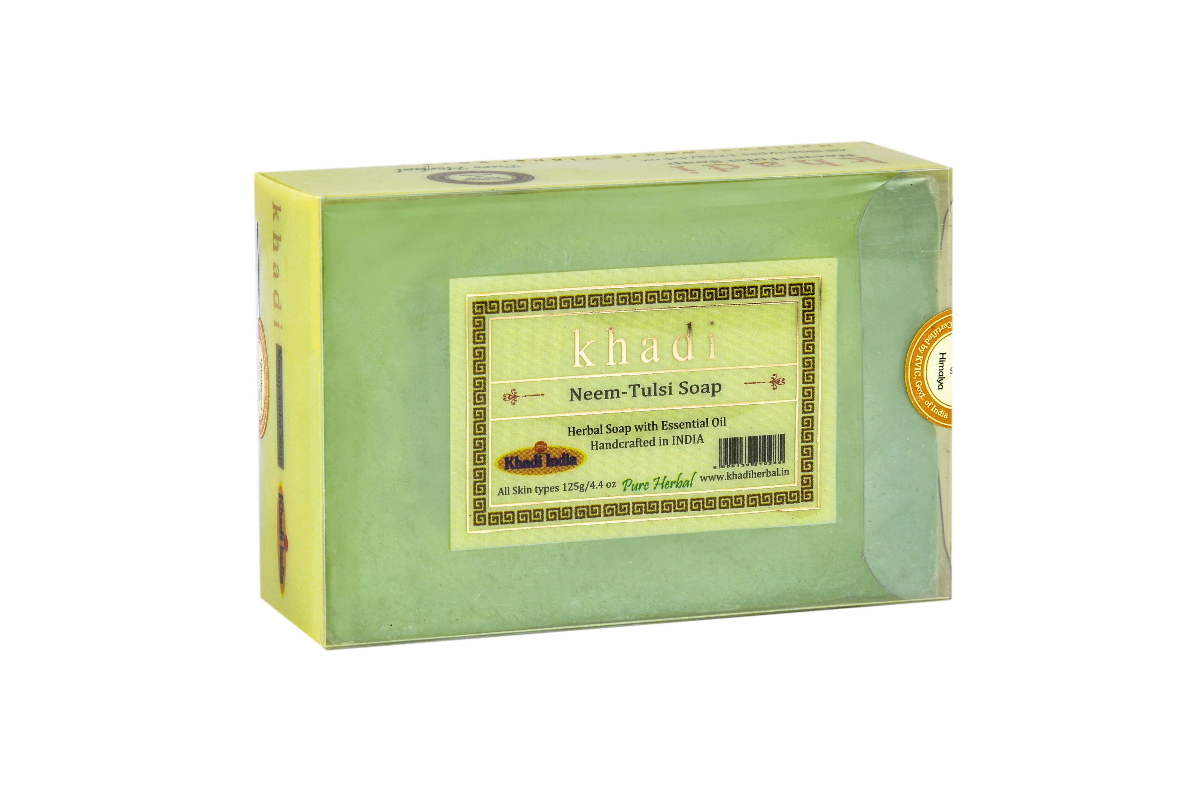 Khadi NEEM-TULSI SOAP, Khadi India (НИМ-ТУЛСИ МЫЛО ручной работы с эфирными маслами, Кхади Индия), 125 г.