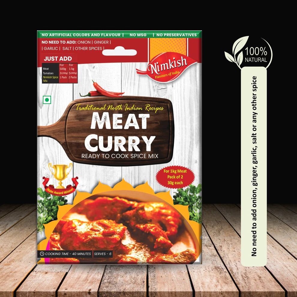 MEAT CURRY Ready To Cook Spice Mix, Nimkish (МЯСО КАРРИ смесь специй для быстрого приготовления, Нимкиш), 60 г.