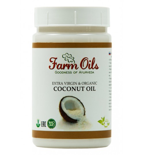 COCONUT OIL Extra Virgin & Organic, Farm Oils (КОКОСОВОЕ МАСЛО В СТЕКЛЯННОЙ БАНКЕ Натуральное, холодного отжима, Фарм Ойлс), 250 мл.