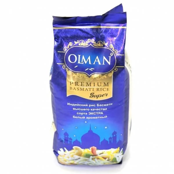 Premium Basmati Rice SUPER, Olman (СУПЕР Индийский рис басмати высшего качества, сорта ЭКСТРА, белый ароматный, Олман), 1 кг.