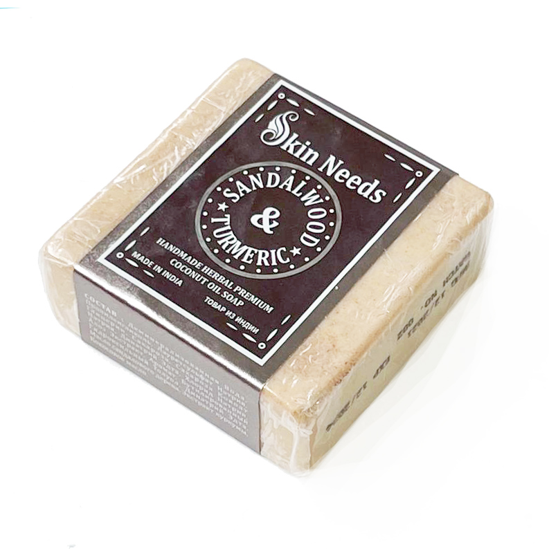 Skin Needs SANDALWOOD & TURMERIC Handmade Herbal Premium Coconut Oil Soap (САНДАЛОВОЕ ДЕРЕВО И КУРКУМА Травяное мыло премиум-класса, с кокосовым маслом, ручной работы), 100 г.