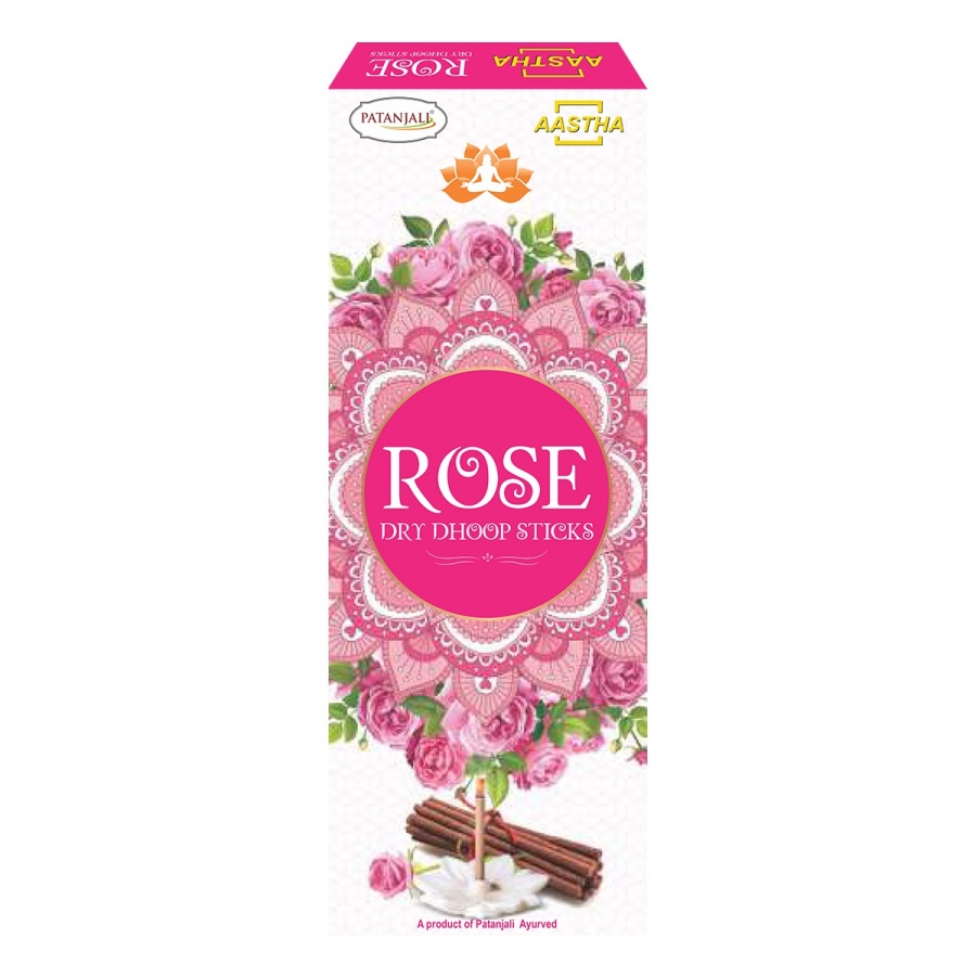 ROSE Dry Dhoop Sticks, Patanjali (РОЗА безосновные благовония, Патанджали), 10 палочек.