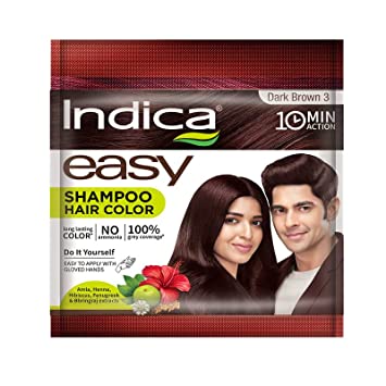 EASY Shampoo hair color, DARK BROWN 3, Indica (Легкое окрашивание за 10 минут, Шампунь-краска для волос, ТЕМНО-КОРИЧНЕВЫЙ 3, Индика), 25 мл.