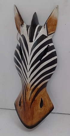 Маска настенная ГОЛОВА ЗЕБРЫ - символ яркости и привлекательности (дерево албезия, 30 см.), с острова Бали, 1 шт.