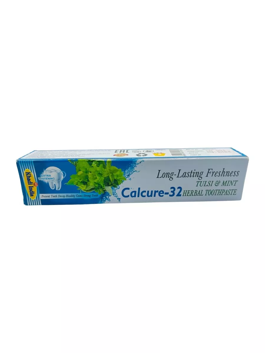 Calcure-32 HERBAL TOOTHPASTE, Khadi India (ТРАВЯНАЯ зубная паста - продолжительная свежесть, Кхади Индия), 100 г.