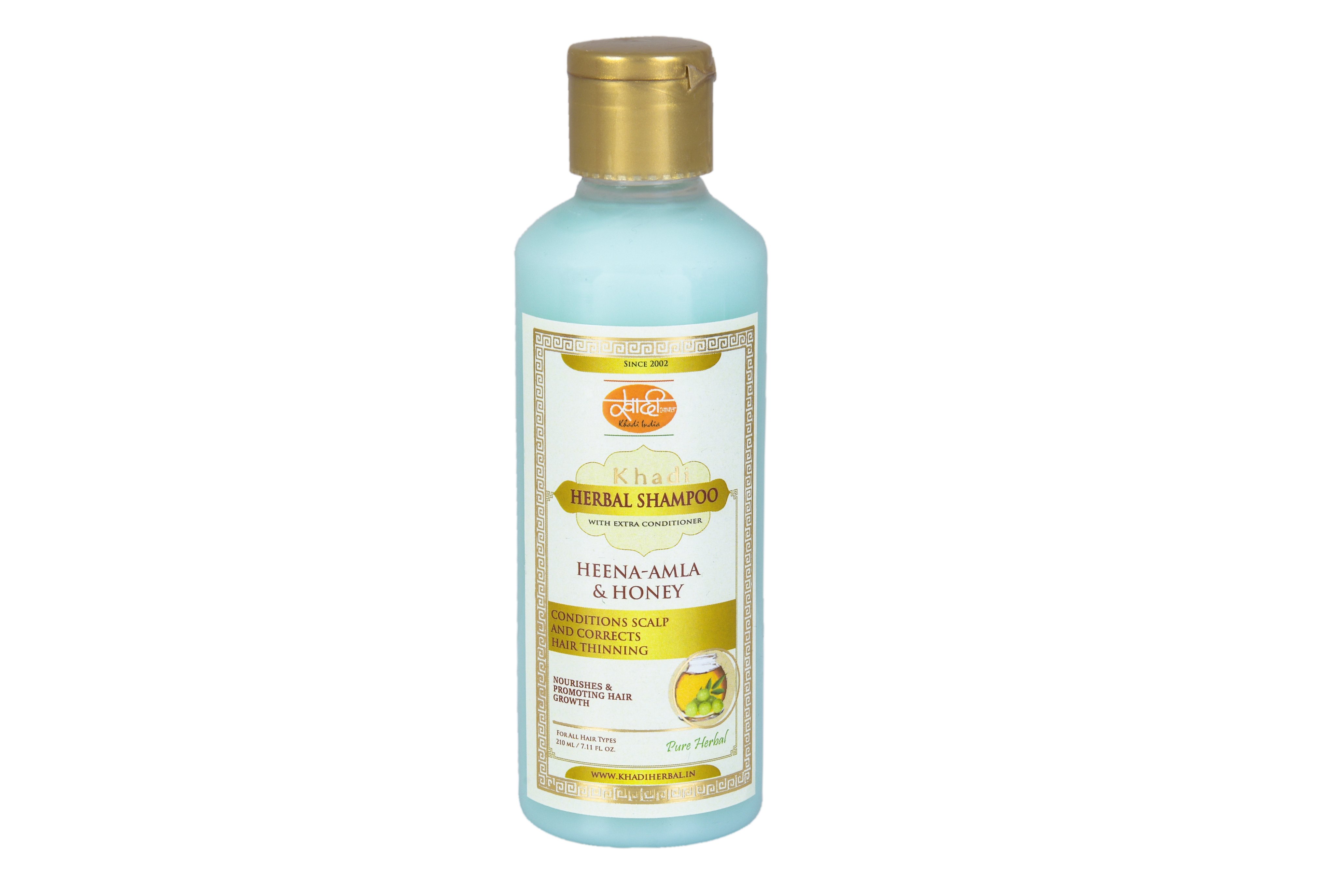 Khadi Herbal Shampoo HEENA-AMLA & HONEY, Khadi India (Травяной шампунь-кондиционер ХНА-АМЛА И МЁД, Кхади Индия), 210 мл.