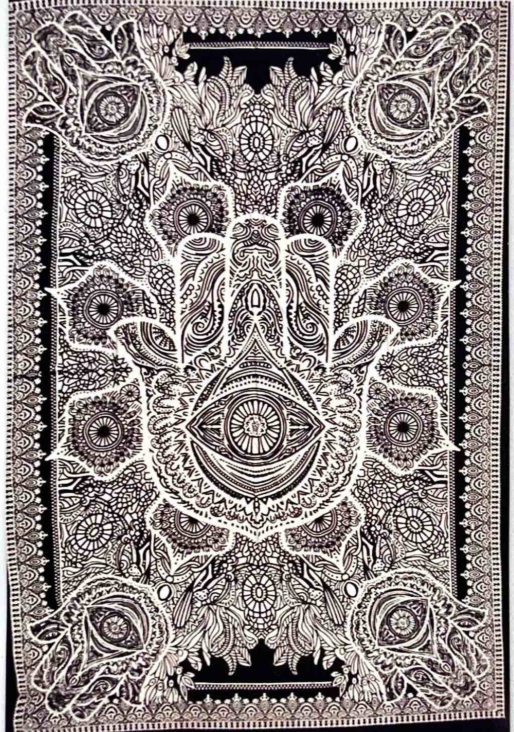 Покрывало ЧЕРНО-БЕЛАЯ ЛАДОНЬ ХАМСА (хлопок, 210 см. на 135 см.), 1 шт.