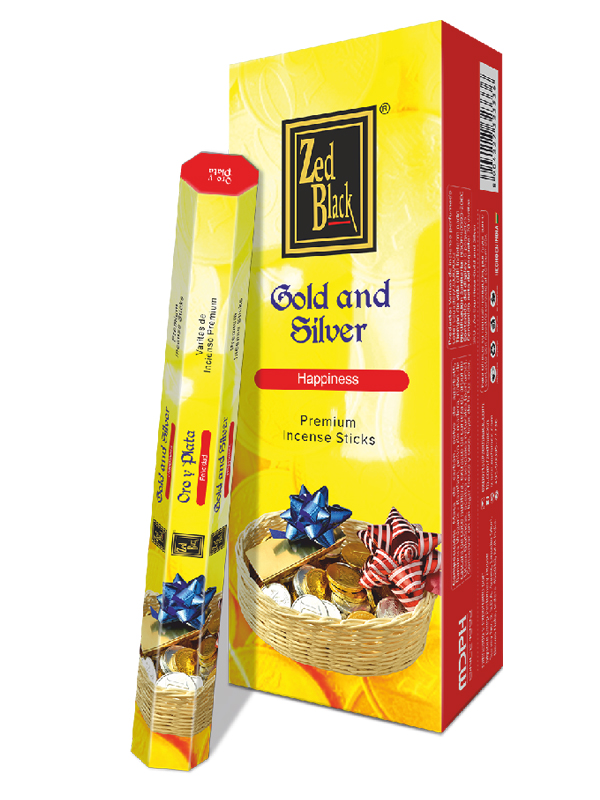 GOLD AND SILVER Premium Incense Sticks, Zed Black (ЗОЛОТО И СЕРЕБРО премиум благовония палочки, Зед Блэк), уп. 20 палочек.