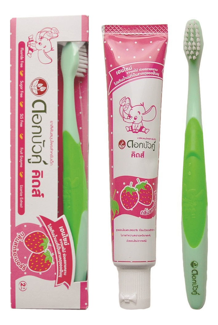 Herbal Toothpaste For Kids STRAWBERRY FLAVOUR, Twin Lotus (Детская растительная зубная паста КЛУБНИКА + ЗУБНАЯ ЩЁТКА, Твин Лотус), 35 г.