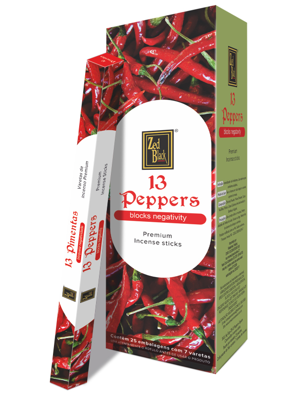 13 PEPPERS Premium Incense Sticks, Zed Black (13 ПЕРЦЕВ премиум благовония палочки, Зед Блэк), уп. 8 палочек.