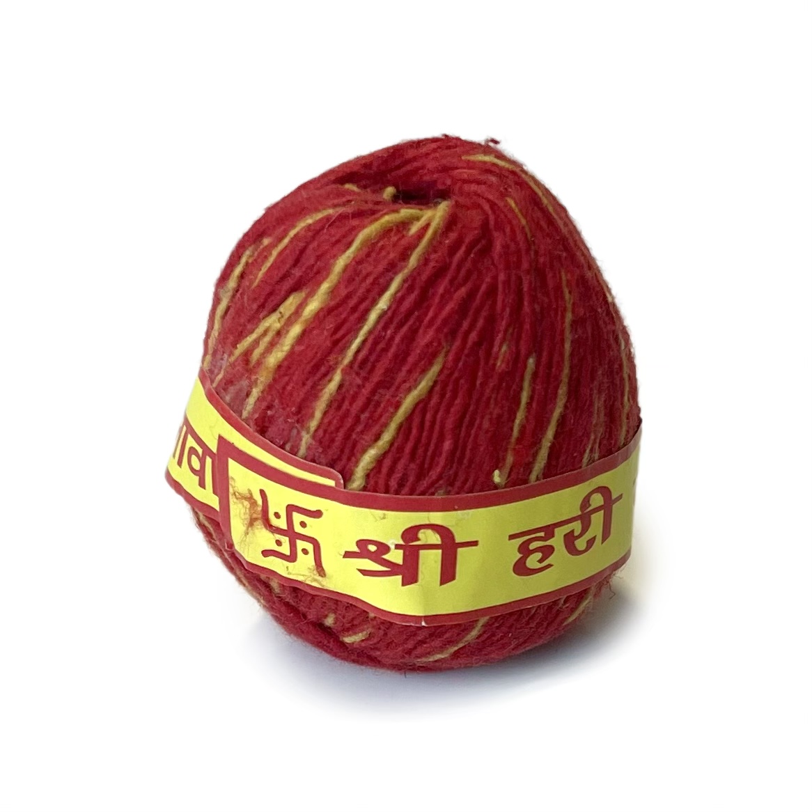 Хлопковая нить КАЛЕВА - Шри Хари Кришна Мангалакари Калава (красная и жёлтая, 100% хлопок, клубок 5*4 см.), 1 шт.