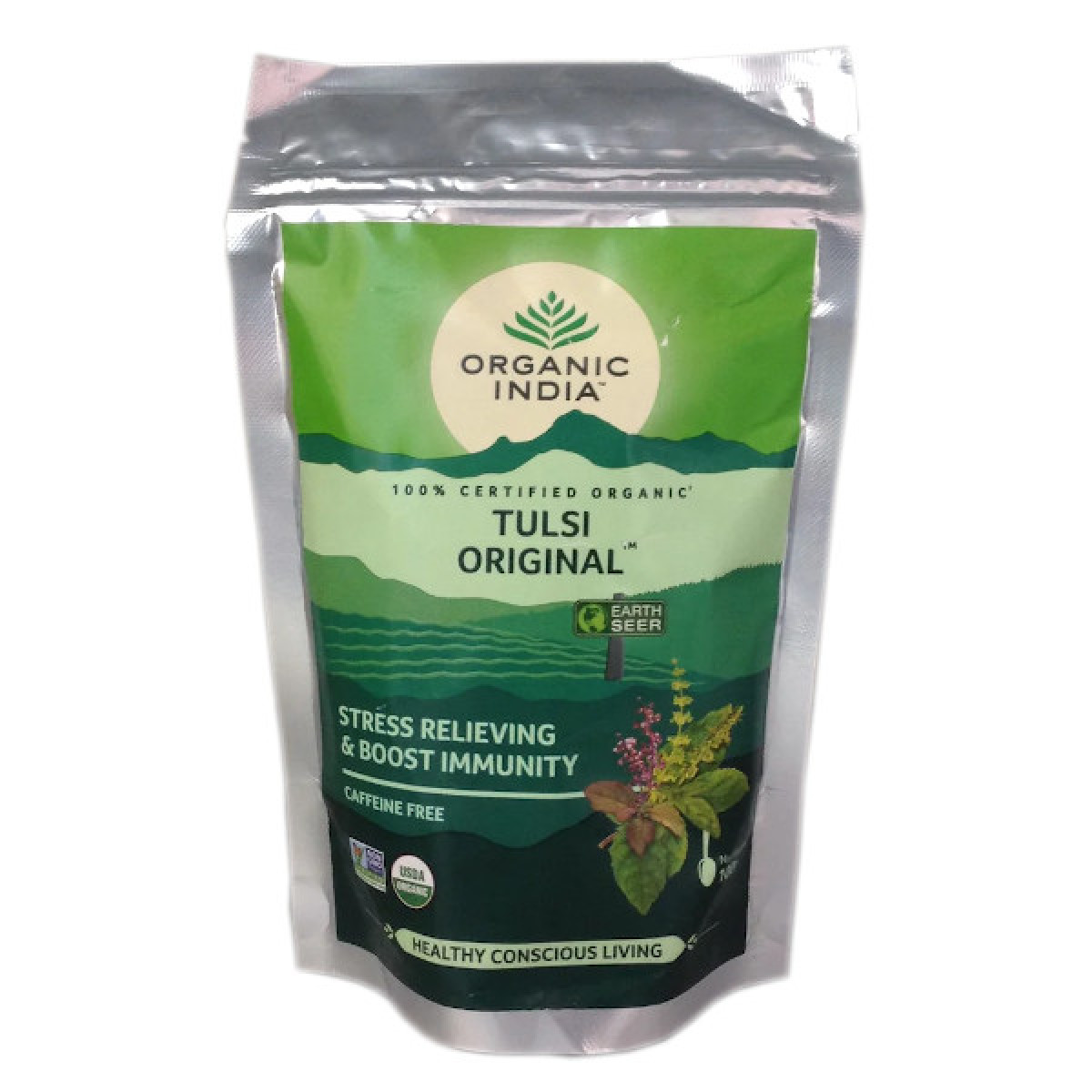 TULSI ORIGINAL Stress Relieving & Boost Immunity, Organic India (ТУЛСИ ОРИДЖИНАЛ избавление от стресса и укрепление иммунитета, Органик Индия), ПАКЕТ, 100 г.