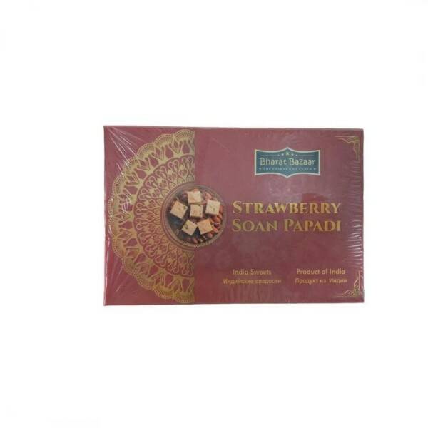 STRAWBERRY Soan Papdi, Bharat Bazaar (Соан Папди со вкусом КЛУБНИКИ, индийские сладости из нутовой муки, Бхарат Базар), 250 г.