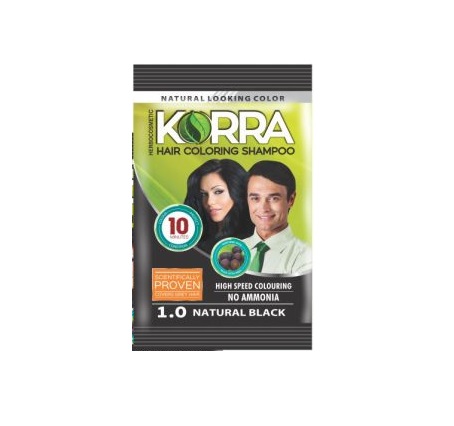 KORRA Hair Coloring Shampoo, 1.0 Natural Black (Шампунь-краска, НАТУРАЛЬНЫЙ ЧЕРНЫЙ, окрашивание за 10 минут, Корра), 30 мл.