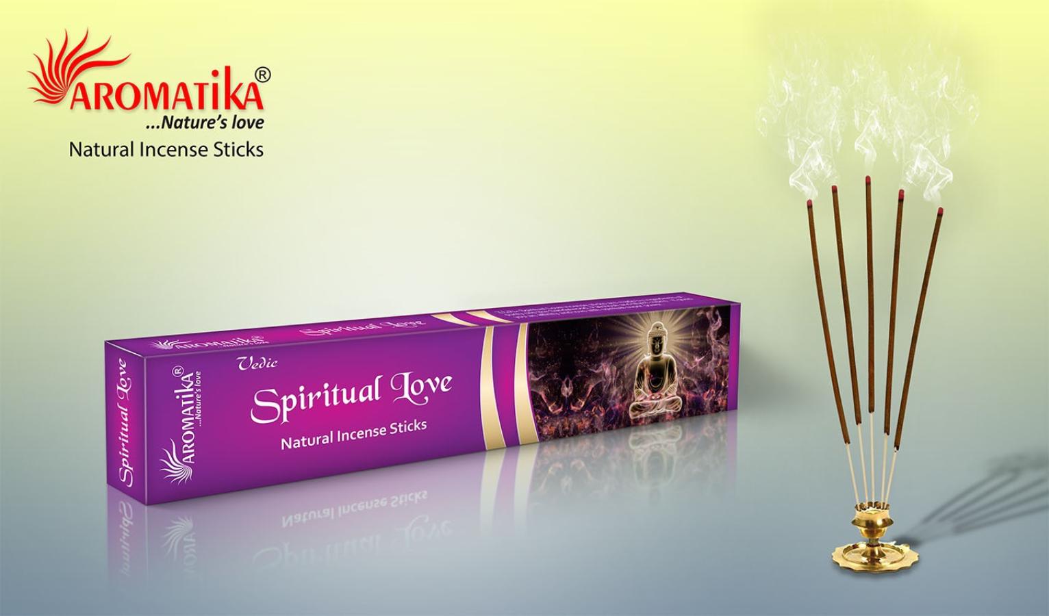 Vedic SPIRITUAL LOVE Natural Incense Sticks, Aromatika (ДУХОВНАЯ ЛЮБОВЬ натуральные ароматические палочки, Ароматика), 15 г.