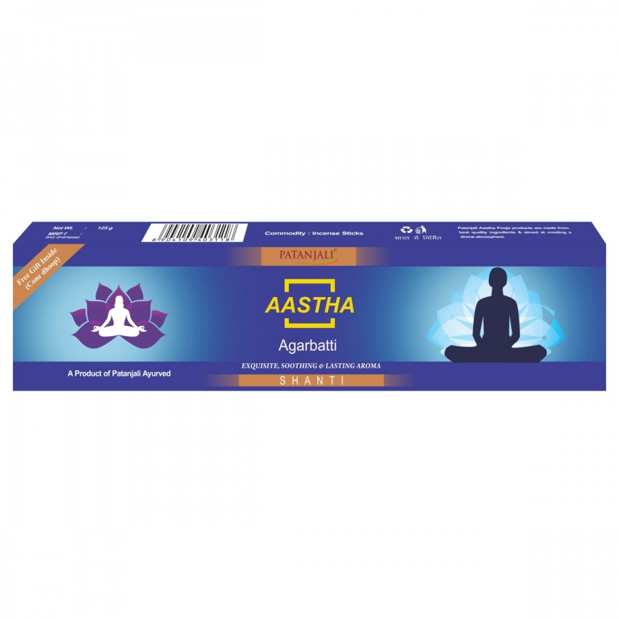 Aastha agarbatti SHANTI, Patanjali (Аастха благовония ШАНТИ, Патанджали), 125 г.