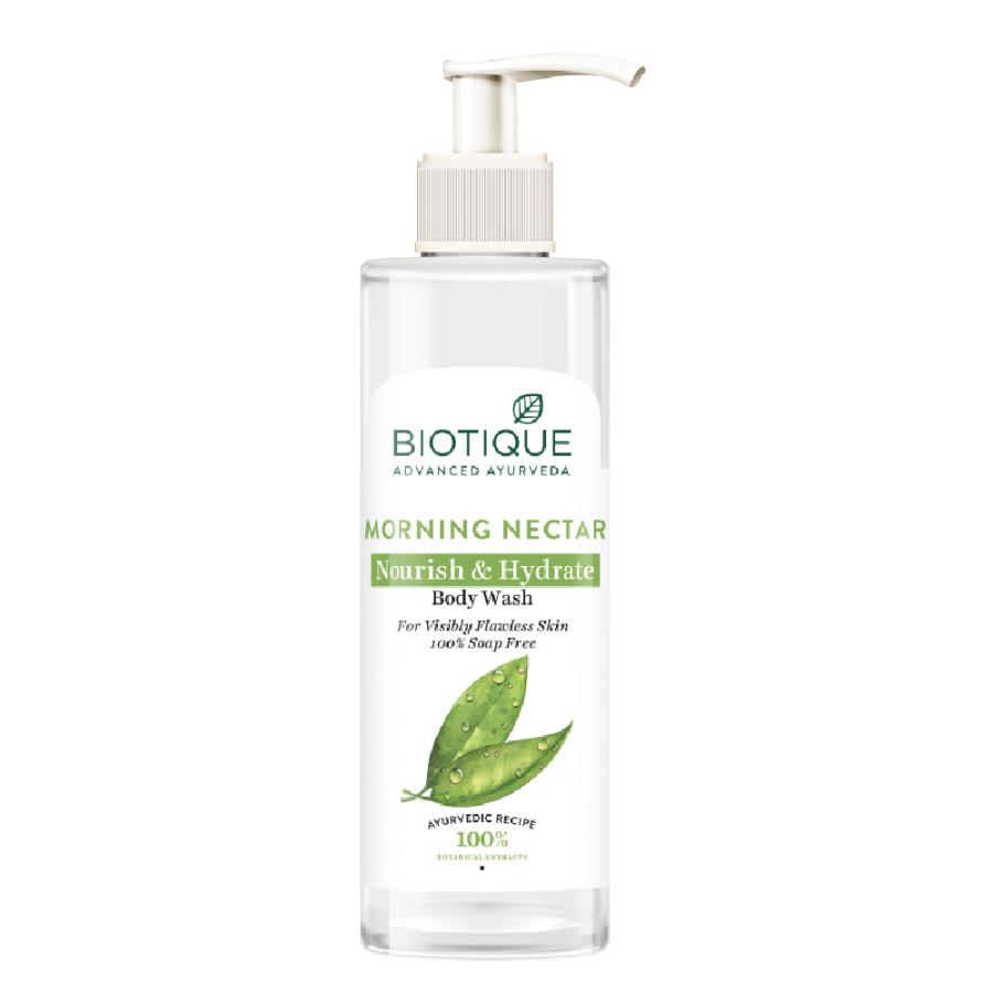 MORNING NECTAR, Nourish & Hydrate Body Wash, Biotique (УТРЕННИЙ НЕКТАР, Питательный и Увлажняющий гель для душа, Для заметно безупречной кожи, Биотик), 200 мл.