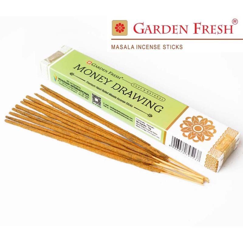 MONEY DRAWING Premium Hand Rolled Masala Incense Sticks, Garden Fresh (ПРИВЛЕЧЕНИЕ ДЕНЕГ премиальные масала благовония ручного изготовления, Гарден Фреш), уп. 15 г.