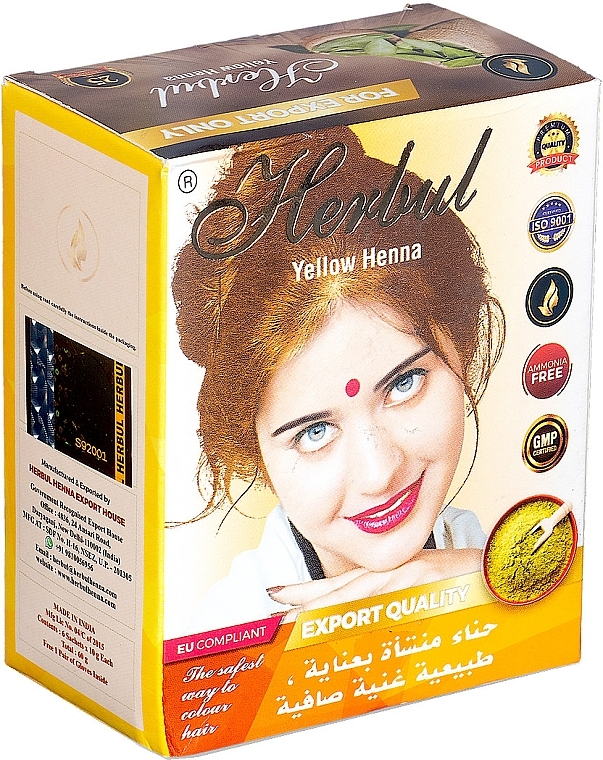 YELLOW Henna, Herbul (Индийская хна ЖЕЛТАЯ, Хербул), 1 уп. (6 пак. по 10 г.)