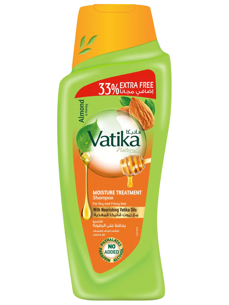 Vatika ALMOND AND HONEY Moisture Treatment Shampoo, Dabur (Ватика МИНДАЛЬ И МЕД Шампунь УВЛАЖНЯЮЩИЙ для сухих, вьющихся и жестких волос, Дабур), 400 + 132 мл.