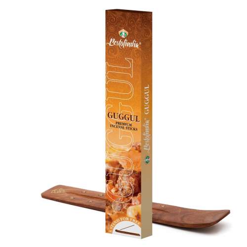 GUGGUL Premium Incense Sticks, Bestofindia (ГУГГУЛ премиальные благовония, Бэстофиндия), 70 г. (20 палочек + подставка)