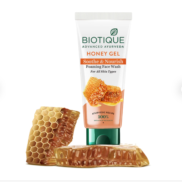 HONEY GEL Soothe & Nourish Foaming Face Wash, Biotique (МЕДОВЫЙ ГЕЛЬ для умывания успокаивающий и освежающий, для всех типов кожи, Биотик), 50 мл.