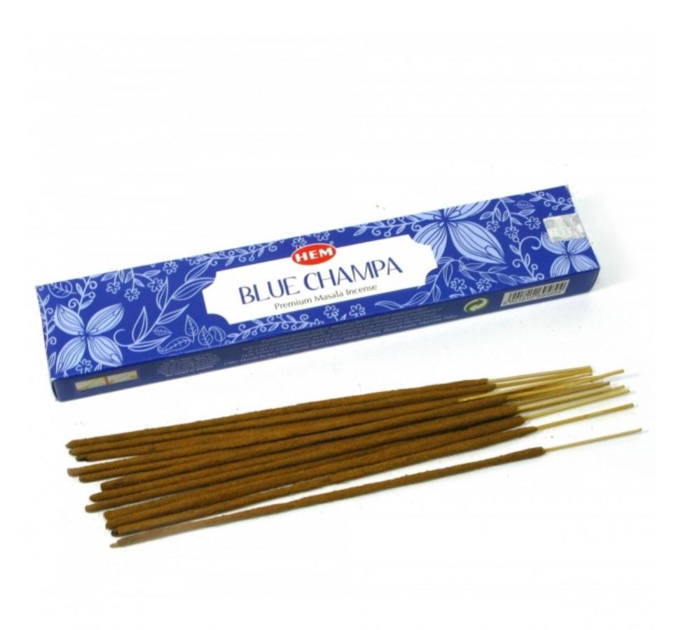 BLUE CHAMPA Premium Masala Incense, Hem (ГОЛУБАЯ ЧАМПА премиум масала благовония, палочки, Хем), уп. 15 г.