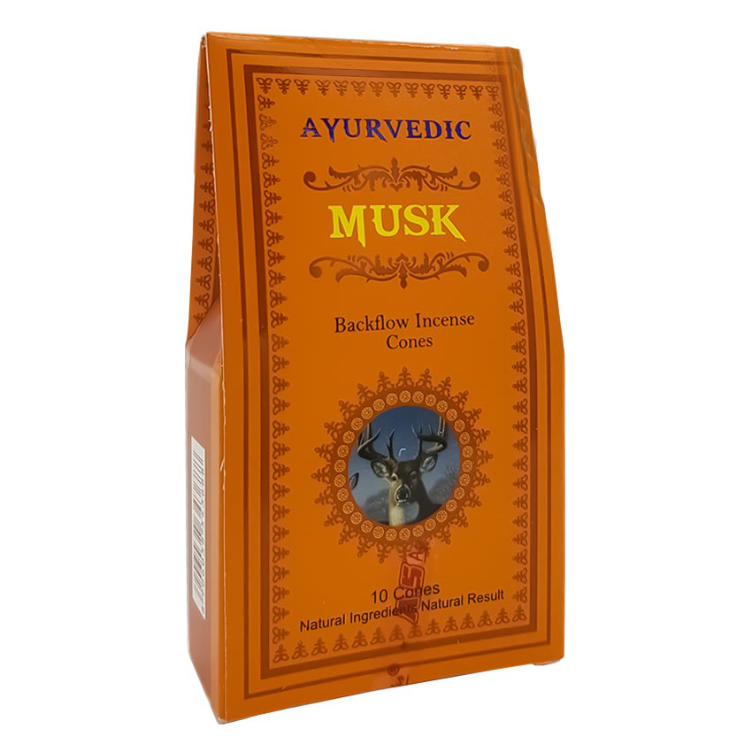 Backflow Incense Cones MUSK, Ayurvedic (Благовония стелющийся дым МУСК, Аюрведик), уп. 10 конусов