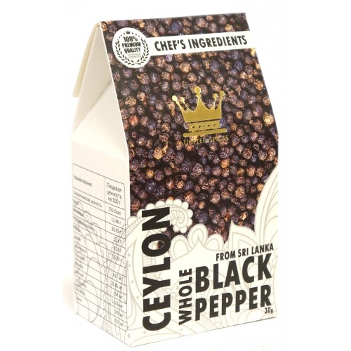 Whole BLACK PEPPER From Sri Lanka, United Spices (ПЕРЕЦ ЧЁРНЫЙ горошек из Шри Ланки, Юнайтед Спайсез), 30 г.
