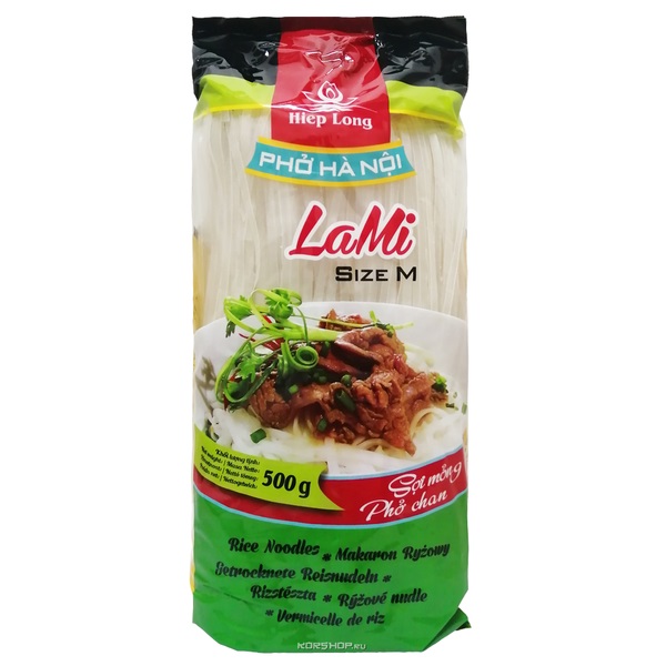 LaMi Rice Noodles size M, Hiep Long (Рисовая лапша для супа ФоБо и Вок), 500 г.