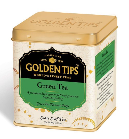 GREEN TEA, Golden Tips (ЗЕЛЕНЫЙ ЧАЙ 100% Индийский зеленый листовой чай, железная банка, Голден Типс), 100 г.