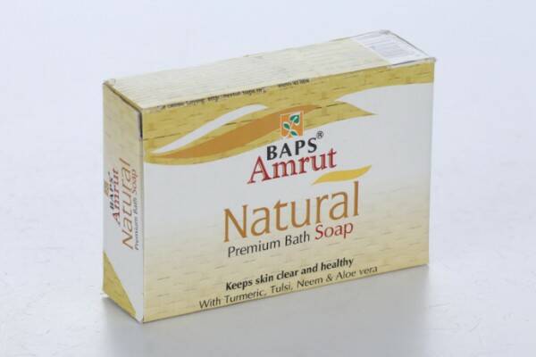 NATURAL Premium Bath Soap, BAPS Amruth (НАТУР Премиальное мыло, с Куркумой, Туласи, Нимом и Алоэ (алое) Вера, БАПС Амрут), 75 г.