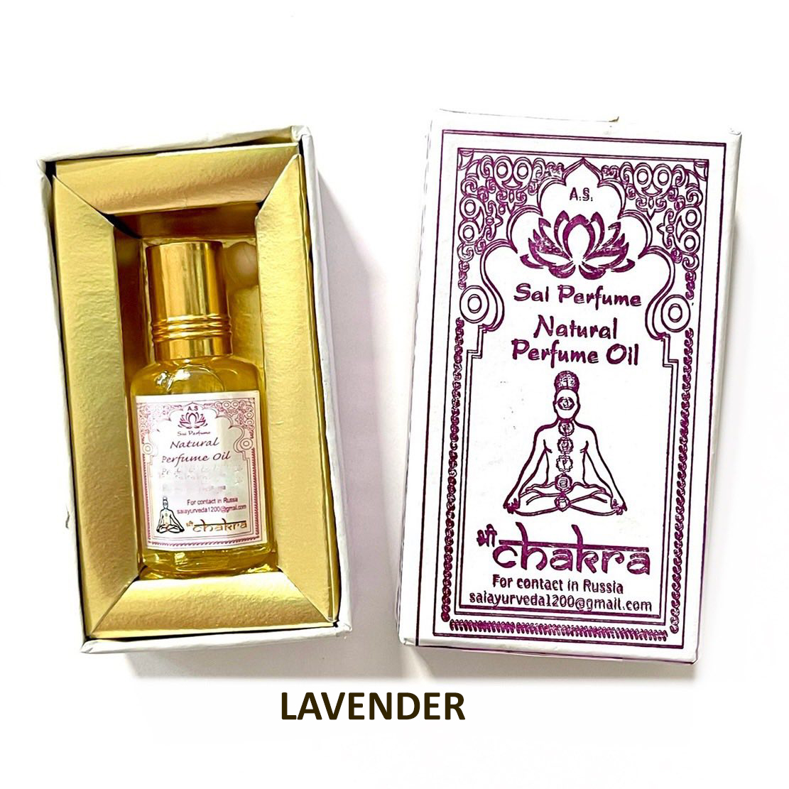 Sai Perfume Natural Oil LAVENDER, Shri Chakra (Натуральное парфюмерное масло ЛАВАНДА, Шри Чакра), коробка, 8 мл.