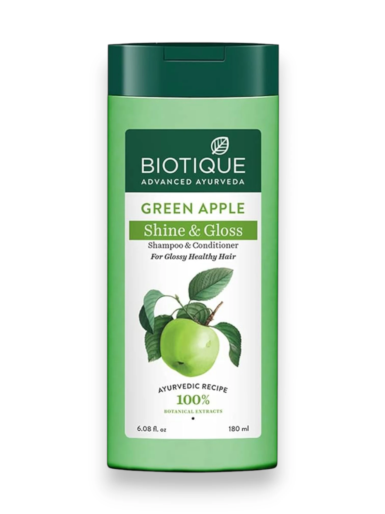 GREEN APPLE Shine & Gloss Shampoo & Conditioner, Biotique (ЗЕЛЕНОЕ ЯБЛОКО Шампунь-кондиционер для сияния волос, Биотик), 180 мл.