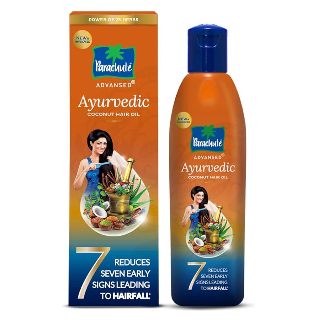 Parachute Advansed AYURVEDIC Coconut HAIR OIL, Marico Limited (АЮРВЕДИЧЕСКОЕ Кокосовое масло ДЛЯ ВОЛОС, против выпадения волос, Парашют), 180 мл.