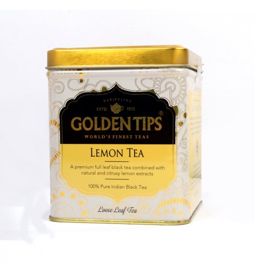 LEMON TEA, Golden Tips (ЛИМОН 100% Индийский черный листовой чай с экстрактом лимона, железная банка, Голден Типс), 100 г.