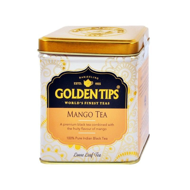 MANGO CHAI, Golden Tips (МАНГО 100% Индийский черный листовой чай с экстрактом манго, железная банка, Голден Типс), 100 г.
