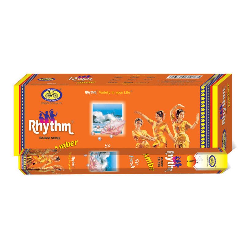 RHYTHM AMBER Incense Sticks, Cycle Pure Agarbathies (Благовония РИТМ АМБЕР, Сайкл Пьюр Агарбатис), шестигранник, 20 г.