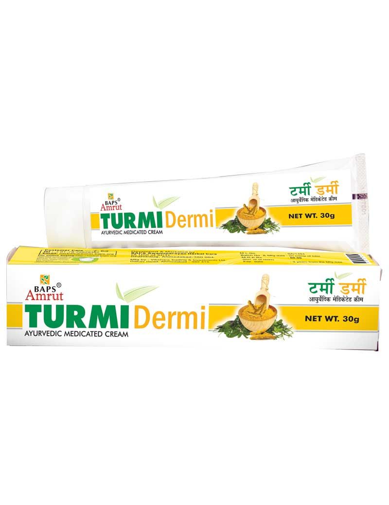 TURMI DERMI Ayurvedic Medicated Cream, BAPS Amrut (ТУРМИ ДЕРМИ аюрведический лечебный крем с куркумой, БАПС Амрут), 30 г.