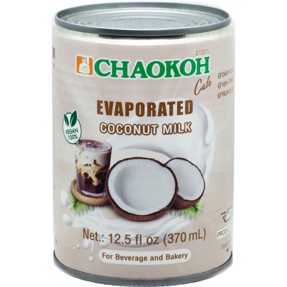 CHAOKOH EVAPORATED Coconut Milk (ВЫПАРЕННОЕ кокосовое молоко), железная банка, 370 мл.