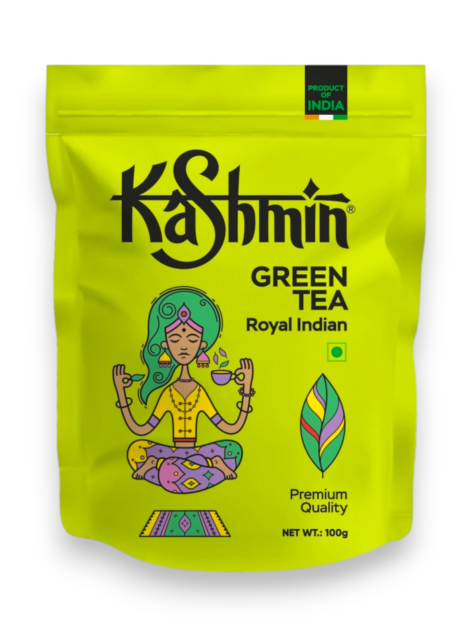 GREEN TEA Royal Indian, Kashmin (ЗЕЛЁНЫЙ ЧАЙ индийский листовой, Кашмин), 100 г.