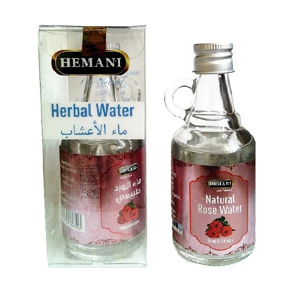 NATURAL ROSE WATER, Hemani (НАТУРАЛЬНАЯ РОЗОВАЯ ВОДА, Хемани), стеклянная бутылочка, 50 мл.