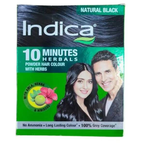 Indica 10 MINUTES Powder hair colour with herbs BLACK (Окрашивание за 10 минут Хна с амлой и гибискусом для волос Черная, Индика) 5 г.