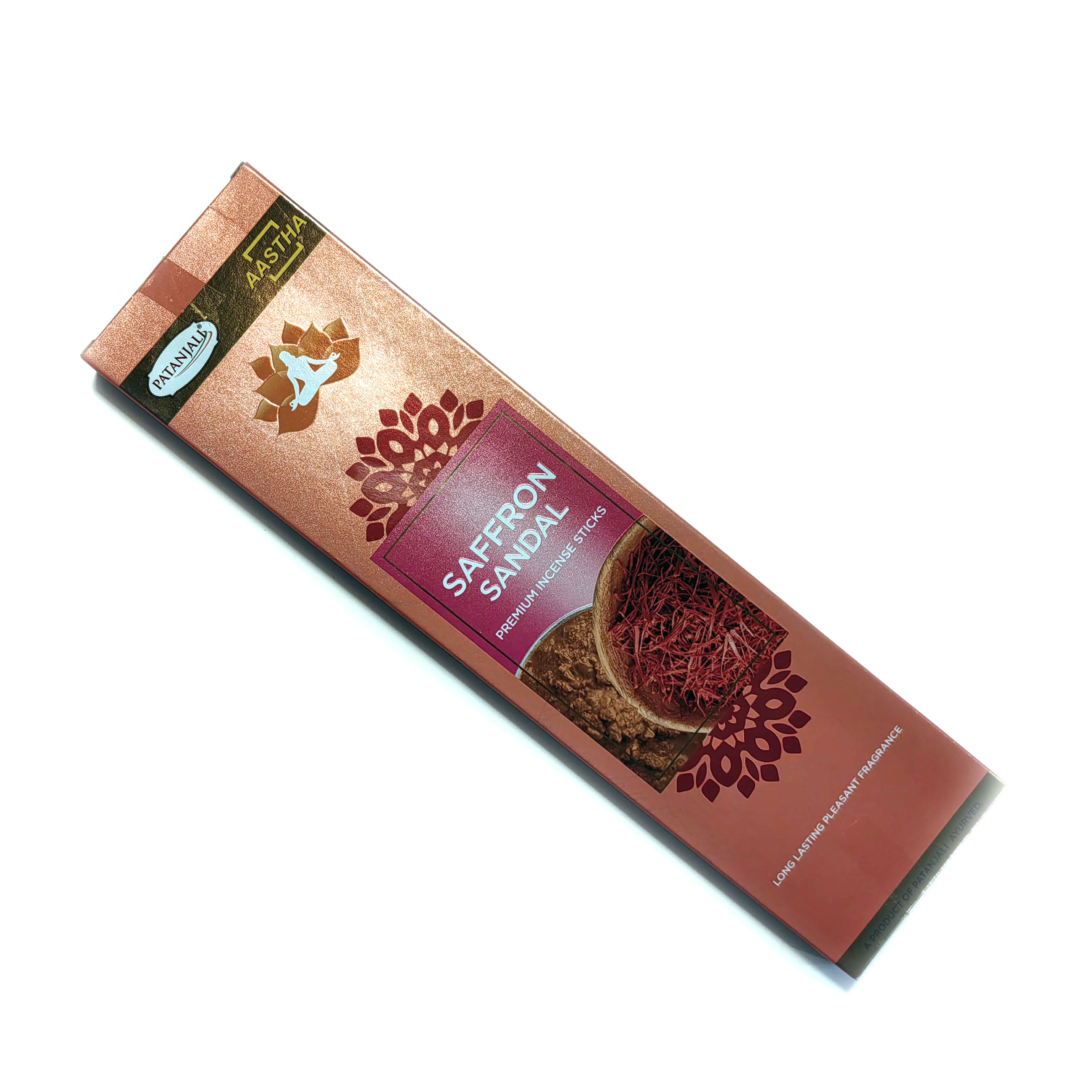 Aastha SAFFRON SANDAL Premium Incense Sticks, Patanjali (Аастха ШАФРАН САНДАЛ премиальные благовония, Патанджали), 20 палочек.