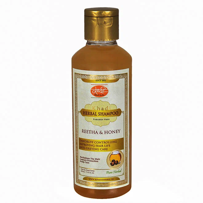 Khadi Herbal Shampoo REETHA & HONEY, Khadi India (Травяной шампунь без парабенов РИТХА И МЁД от перхоти и седины, Кхади Индия), 210 мл.
