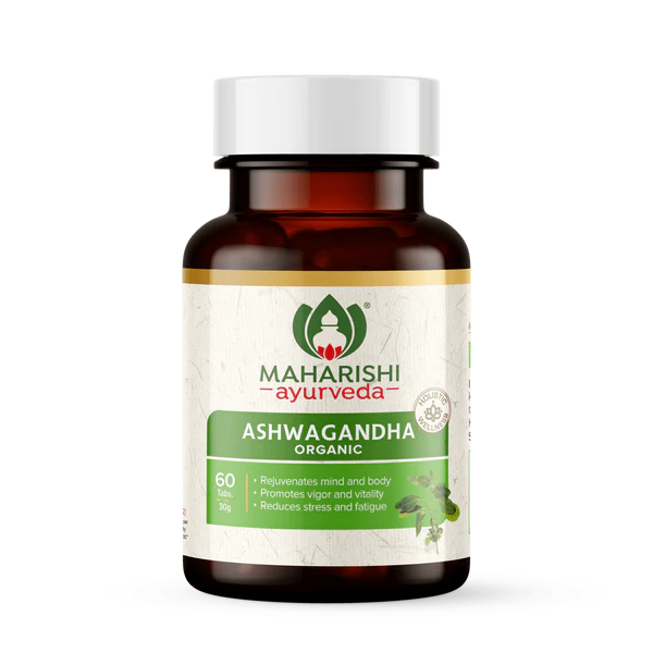 ASHWAGANDHA Made with Organic tablets, Maharishi Ayurveda (АШВАГАНДХА, для повышения силы и снятия стресса, Махариши Аюрведа), 60 таб.