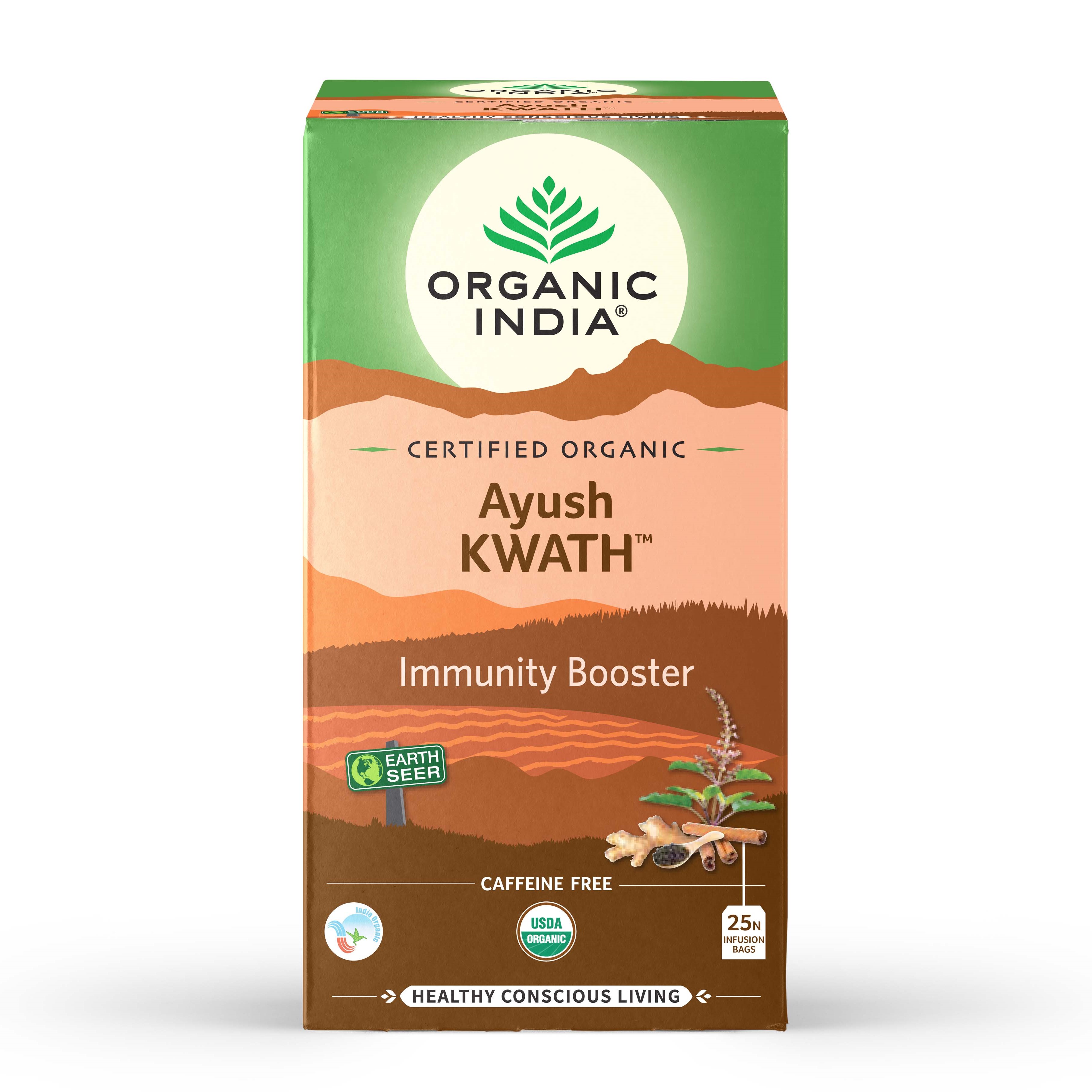 AYUSH KWATH, Organic India (АЮШ КВАТХ, усилитель иммунитета, Органик Индия), 25 пакетиков.
