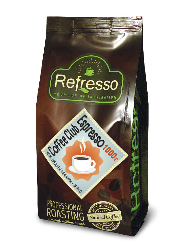 COFFEE CLUB Espresso, Refresso (КОФЕ КЛУБ Эспрессо, кофе средней обжарки, зерно, Рефрессо), 1000 г.