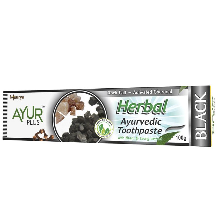 Herbal Ayurvedic Toothpaste BLACK Rock Salt + Activated Charcoal, Ayur Plus (Аюрведическая Зубная Паста БЛЭК Каменная Соль + Активированный Уголь, Аюр Плюс), 100 г.