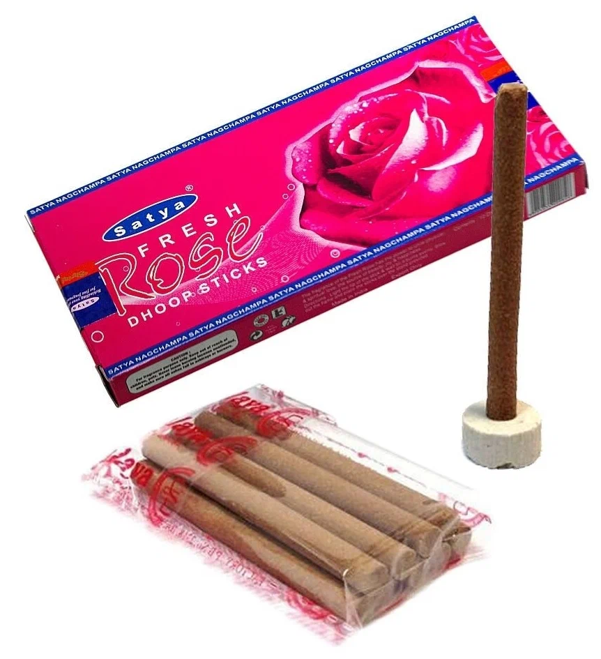 FRESH ROSE Dhoop Sticks, Satya (СВЕЖАЯ РОЗА безосновные благовония, Сатья), уп. 10 палочек.